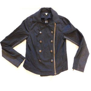 FREE PEOPLE Moto Jacket~ Military Biker Steampunk~Blazer~Zippers~Hardware~Black